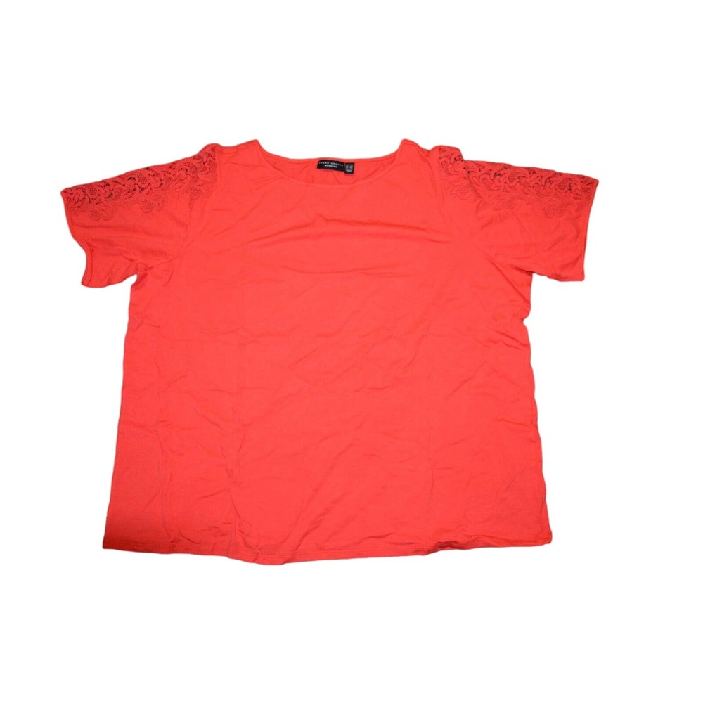 SUSAN GRAVER Weekend Cotton Modal Top with Lace Insets Coral Flash 3x